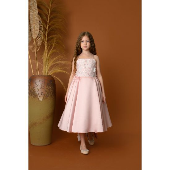 صورة فستان سهرة بناتي مع ذيل طويل بتصميم فاخر - 800